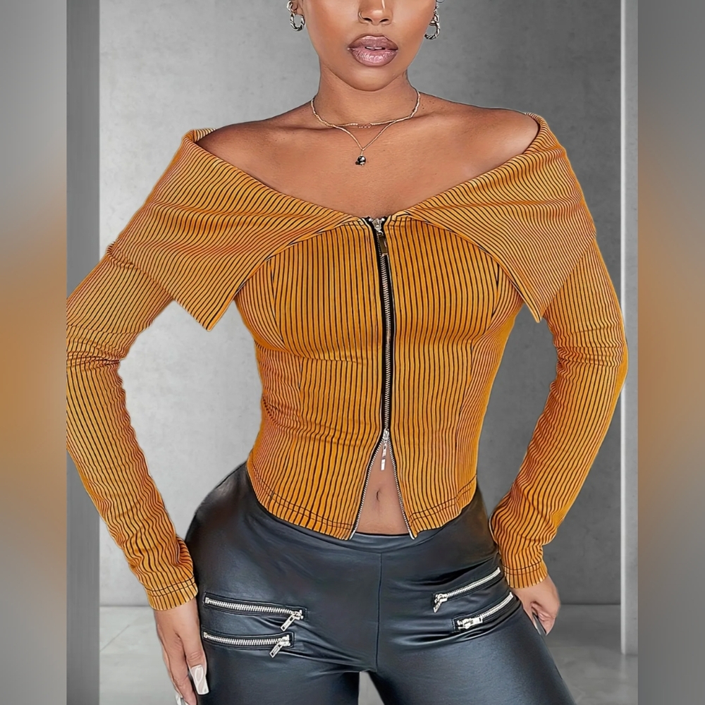 🧡 Off-Shoulder Zip Top - Picture 4 of 4